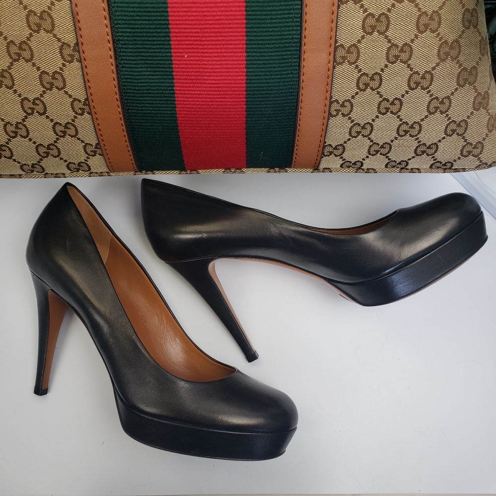 GUCCI Black Platform Stiletto - Luxury Leather Sexy Mobwife Feminine 38 / 8